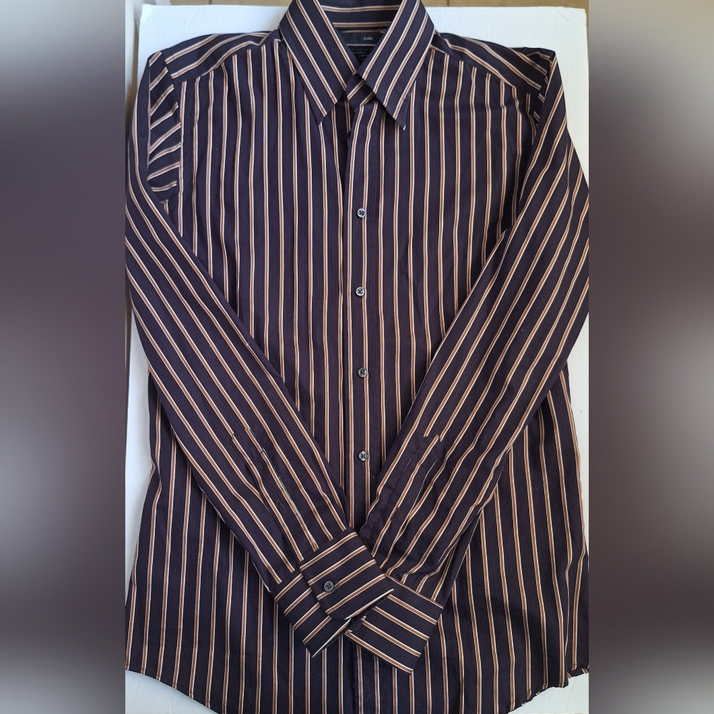 Zara Oxford Dress Shirt Slim Fit Button Stripe Purple Whimsical Artsy Y2K Mens M